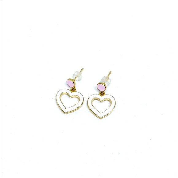 White&pink mini heart enamel Earrings - Picture 3 of 7